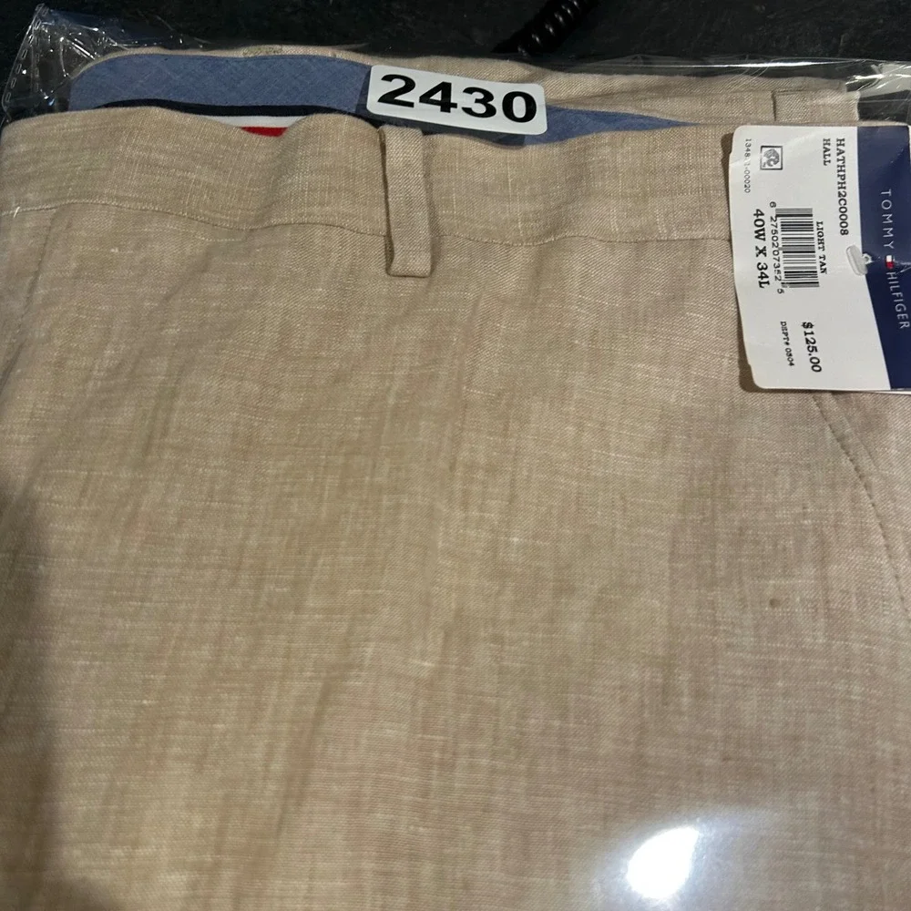Tommy Hilfiger Hall Linen Pants Mens 40W x 34L Light Tan Straight Leg Coastal